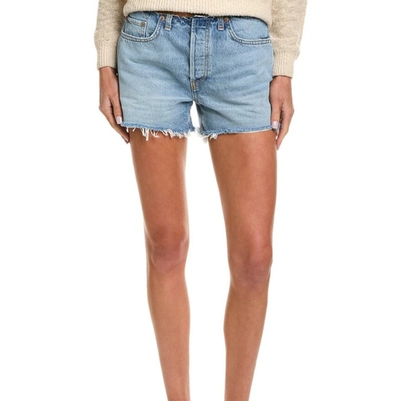 Re/Done Denim Shorts Raw Hem High Rise Button Fly Cut Off Airy Indigo 28 NWOT - Picture 14 of 14